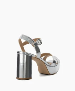 Fashion Molten - Silver Block Heeled Sandals